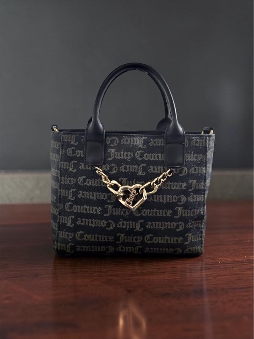 Juicy Couture Black “Change Of Heart” Mini Tote Bag